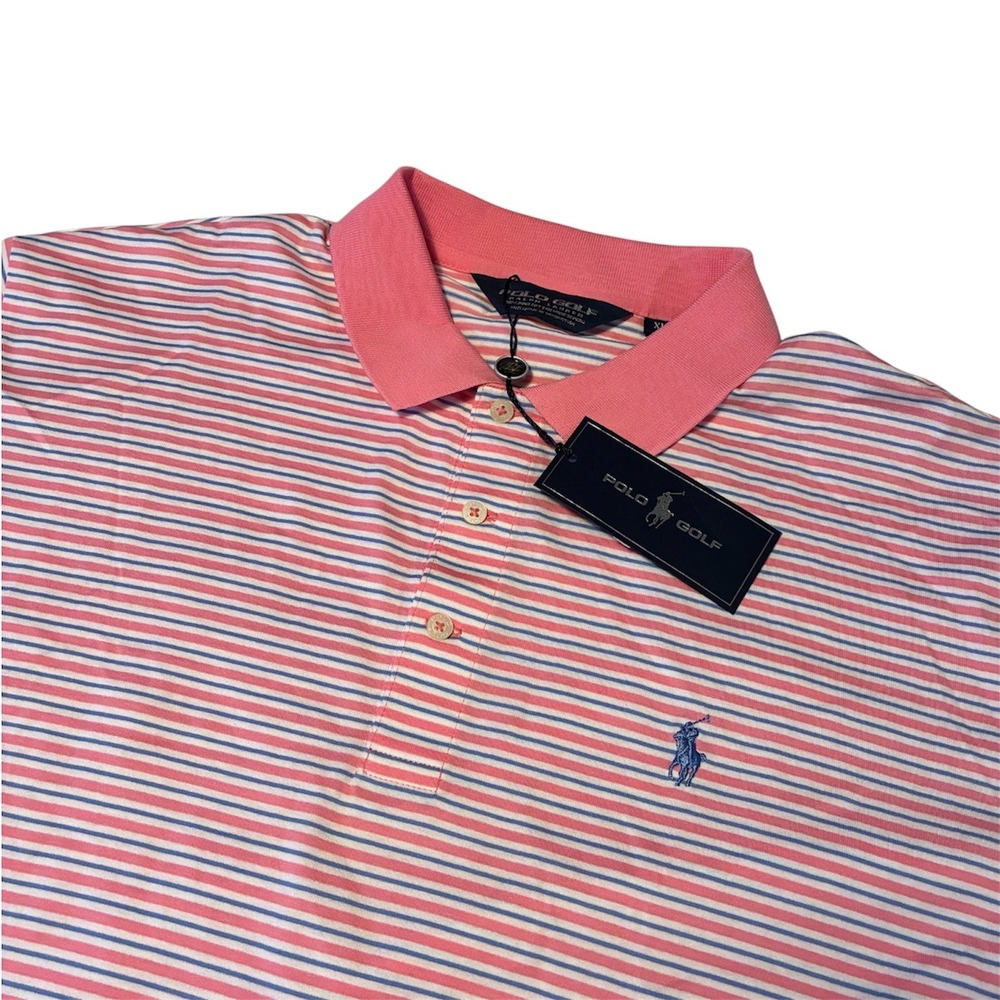 Polo Golf Ralph Lauren Mens Pink Striped Pima Cotton Polo Shirt XL NWT